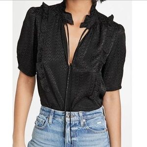 Silk jacquard ruffles blouse